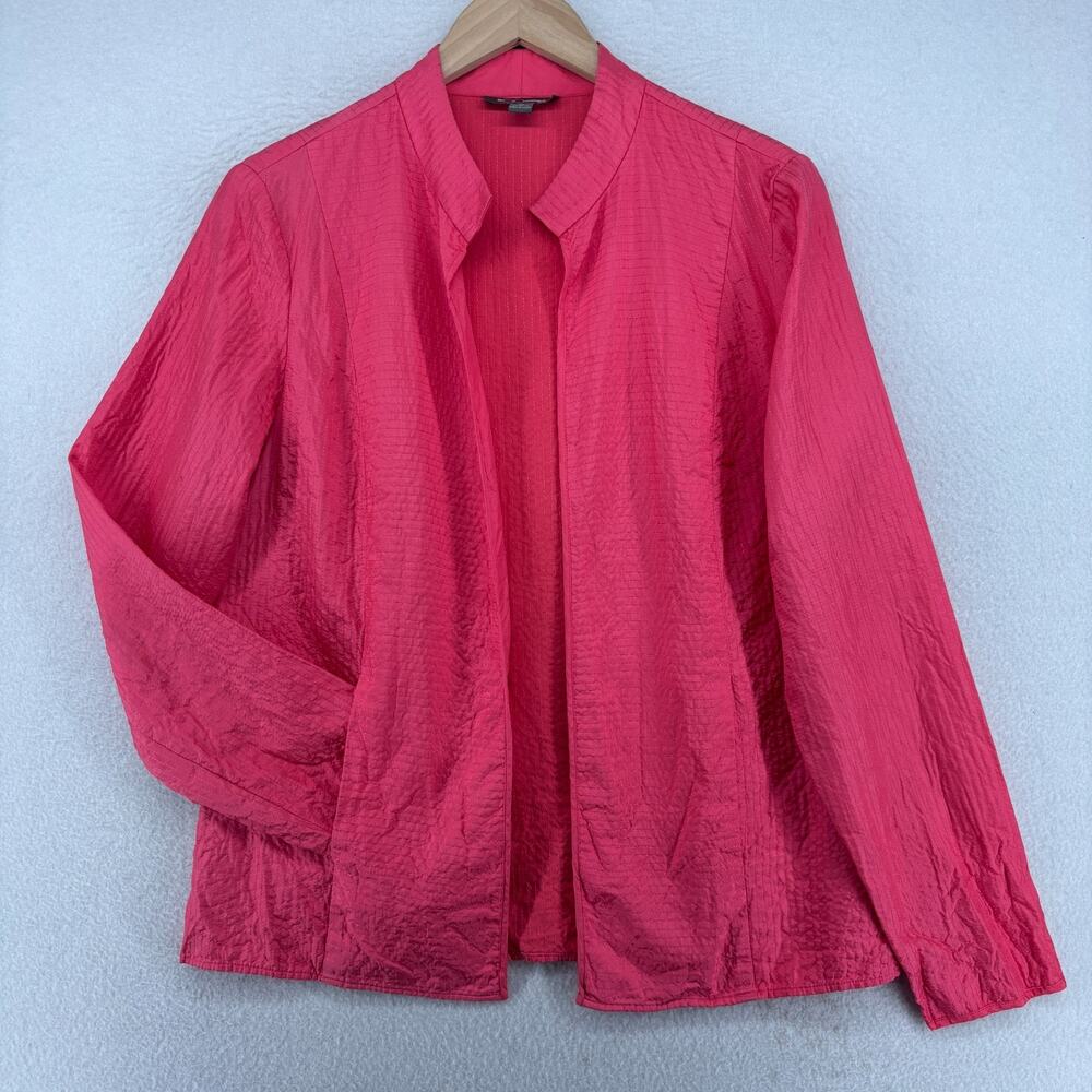 GO SILK Jacket M 100% Silk Habutai Quilted Open Front Blazer Lined Pink